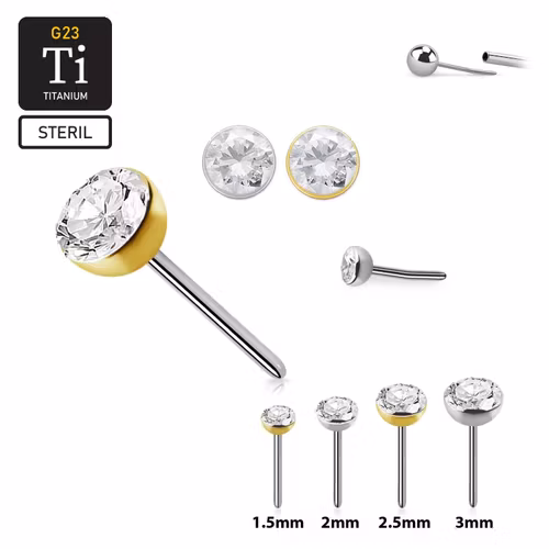 Steril threadless topp i titanium med klar CZ