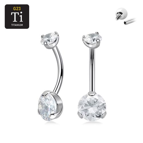 Navelsmycke i titanium - invändigt gängad med 8mm klar cubic zirconia