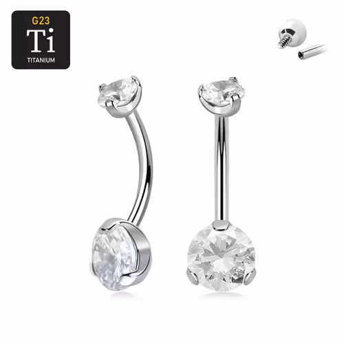 Navelsmycke i titanium - invändigt gängad med 8mm klar cubic zirconia