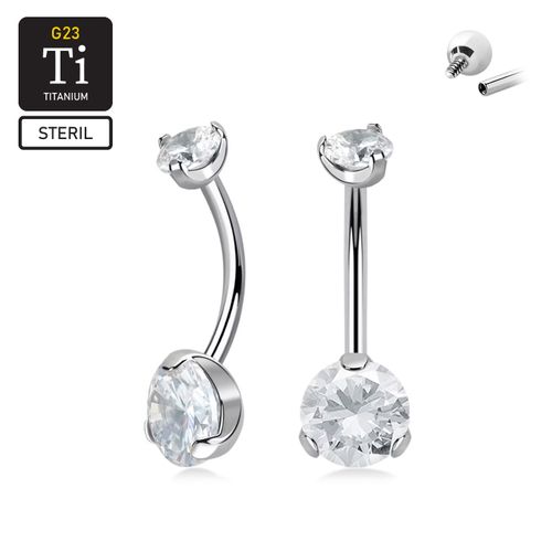 Steril navelsmycke i titanium - invändigt gängad med 8mm klar cubic zirconia