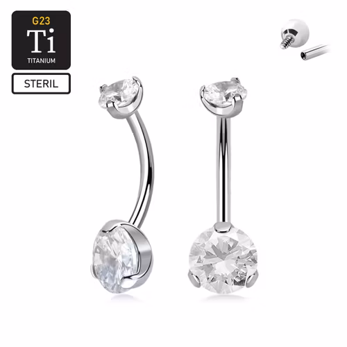 Steril navelsmycke i titanium - invändigt gängad med 8mm klar cubic zirconia
