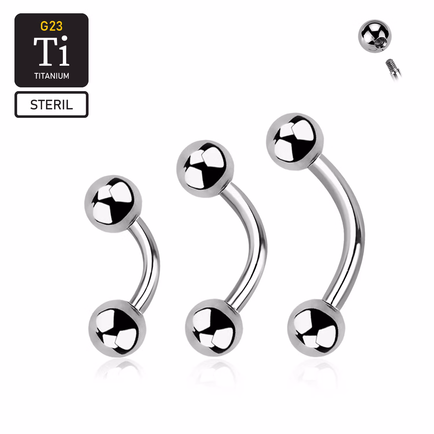 Steril banana i titanium utvändigt gängad 1.2mm med 4mm kulor