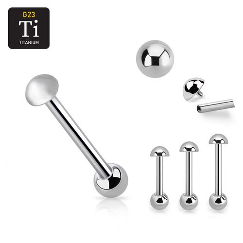 Barbell i titanium - invändigt gängad 1.6mm med 5mm halvkula
