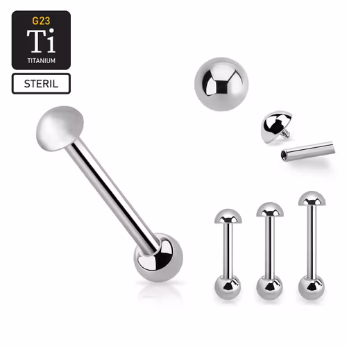 Steril barbell i titanium - invändigt gängad 1.6mm med 5mm halvkula