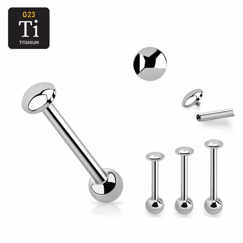Barbell i titanium - invändigt gängad 1.6mm med 5mm platt dome topp