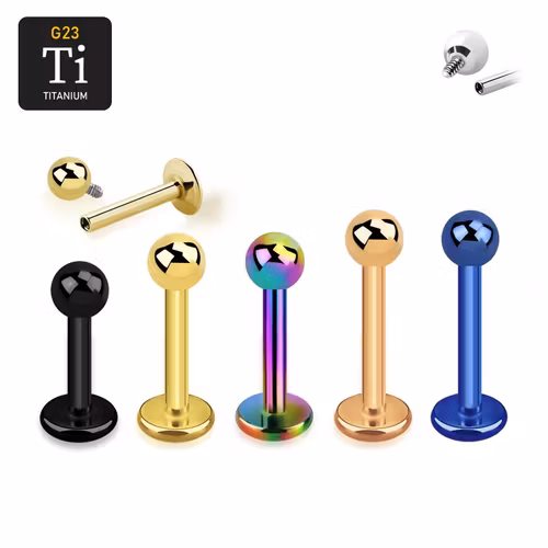 Labret i PVD pläterad titanium - invändigt gängad 1.2mm med 3mm kula