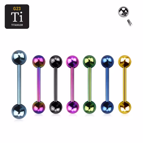 Barbell i PVD-Pläterad titanium 1.6mm utvändigt gängad med 5mm kulor