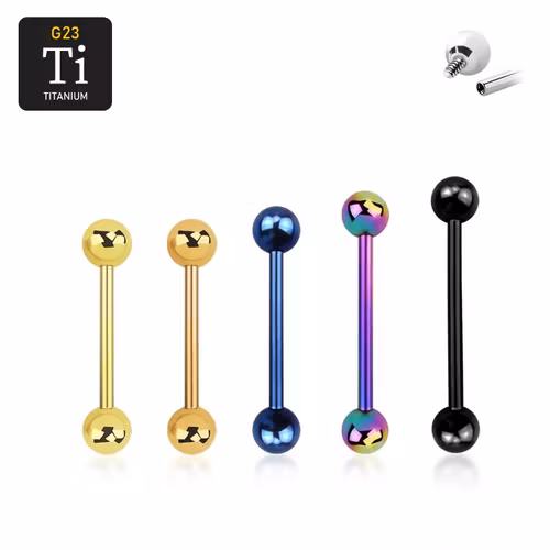 Barbell i PVD pläterad titanium - invändigt gängad 1.6mm med 5mm kulor
