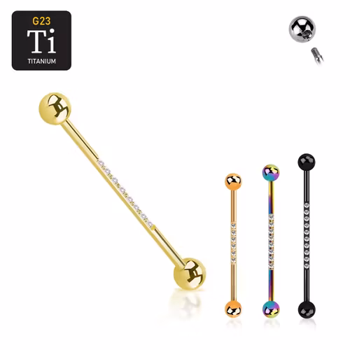 Titanium industrial barbell - PVD pläterad 1.6mm med 5mm kulor och 1.5mm CZ