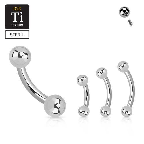 Steril titanium banana utvändigt gängad 1.6mm med 3mm kulor