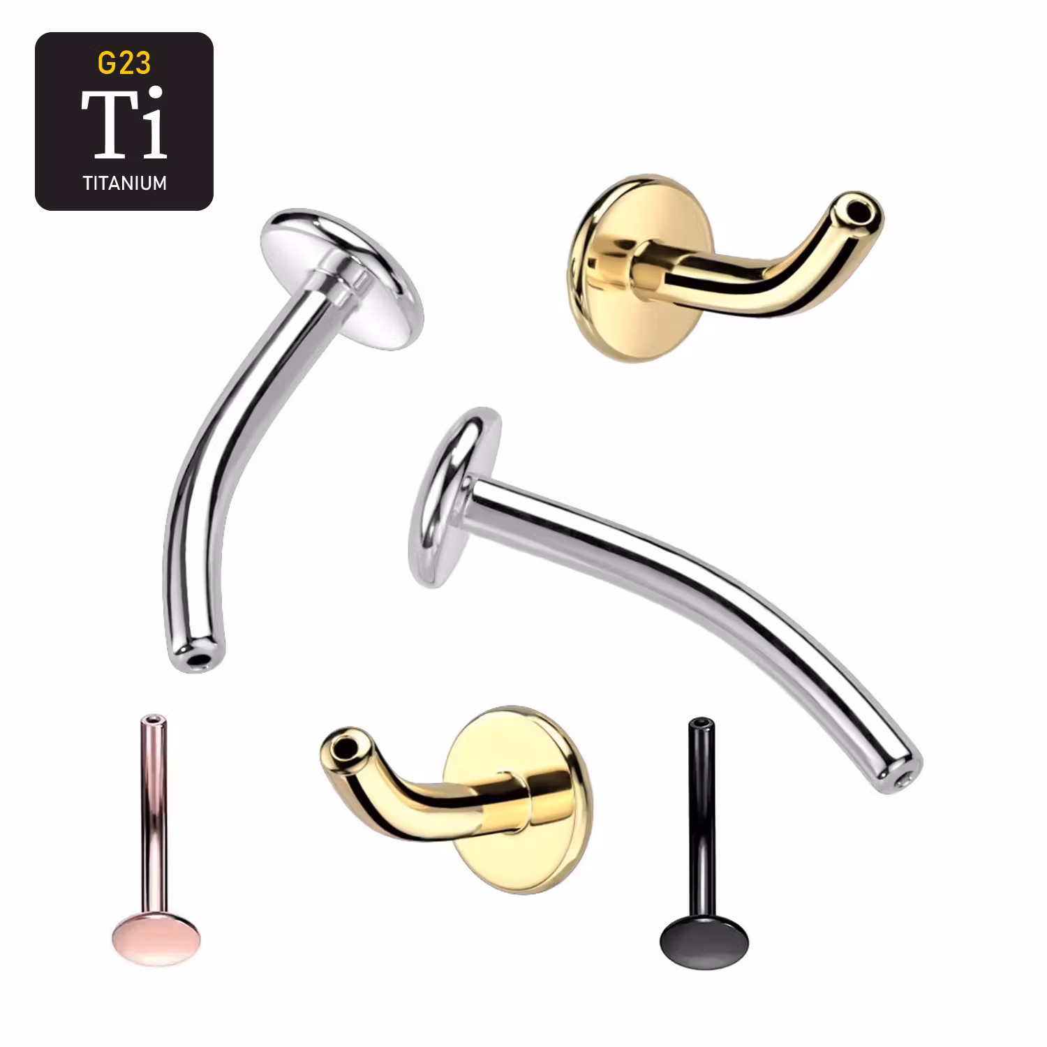 Threadless böjd labret "floating navel" i titanium (lös del)