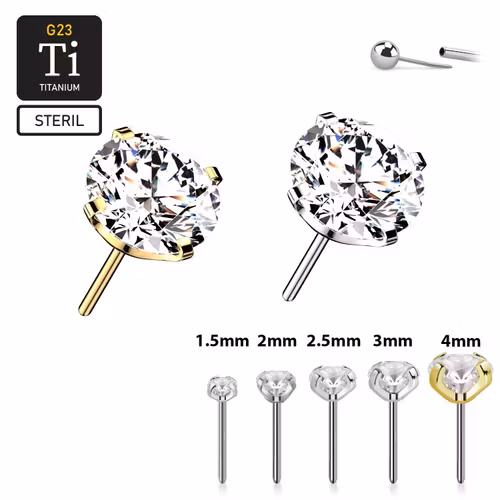Steril Threadless topp i titanium med prong-set cubic zirconia