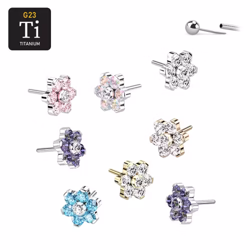 Threadless topp i titanium - 5mm CZ blomma