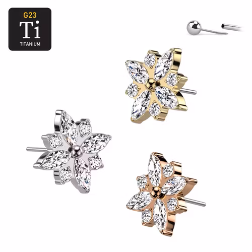 Threadless topp i titanium - 10mm CZ blomma