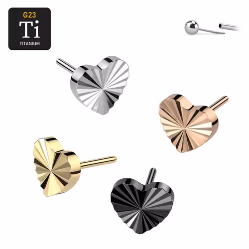 Threadless topp i titanium - 4mm diamantslipat hjärta