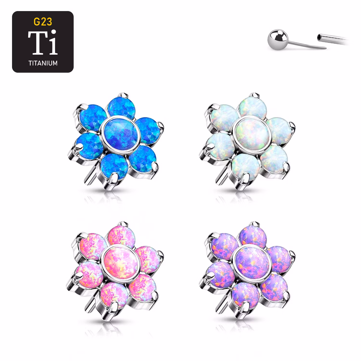 Threadless topp i titanium - 5mm blomma med opalit