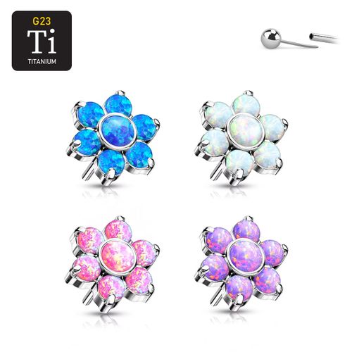 Threadless topp i titanium - 5mm blomma med opalit