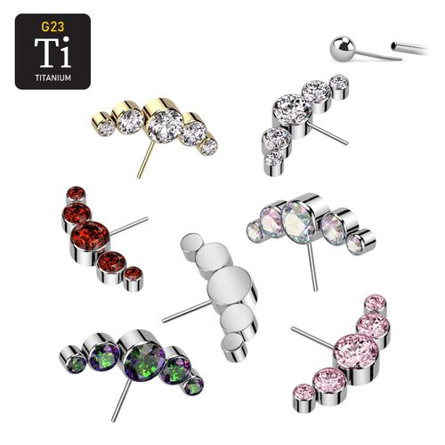 Threadless topp i titanium - Frontat böjt kluster med 5 CZ