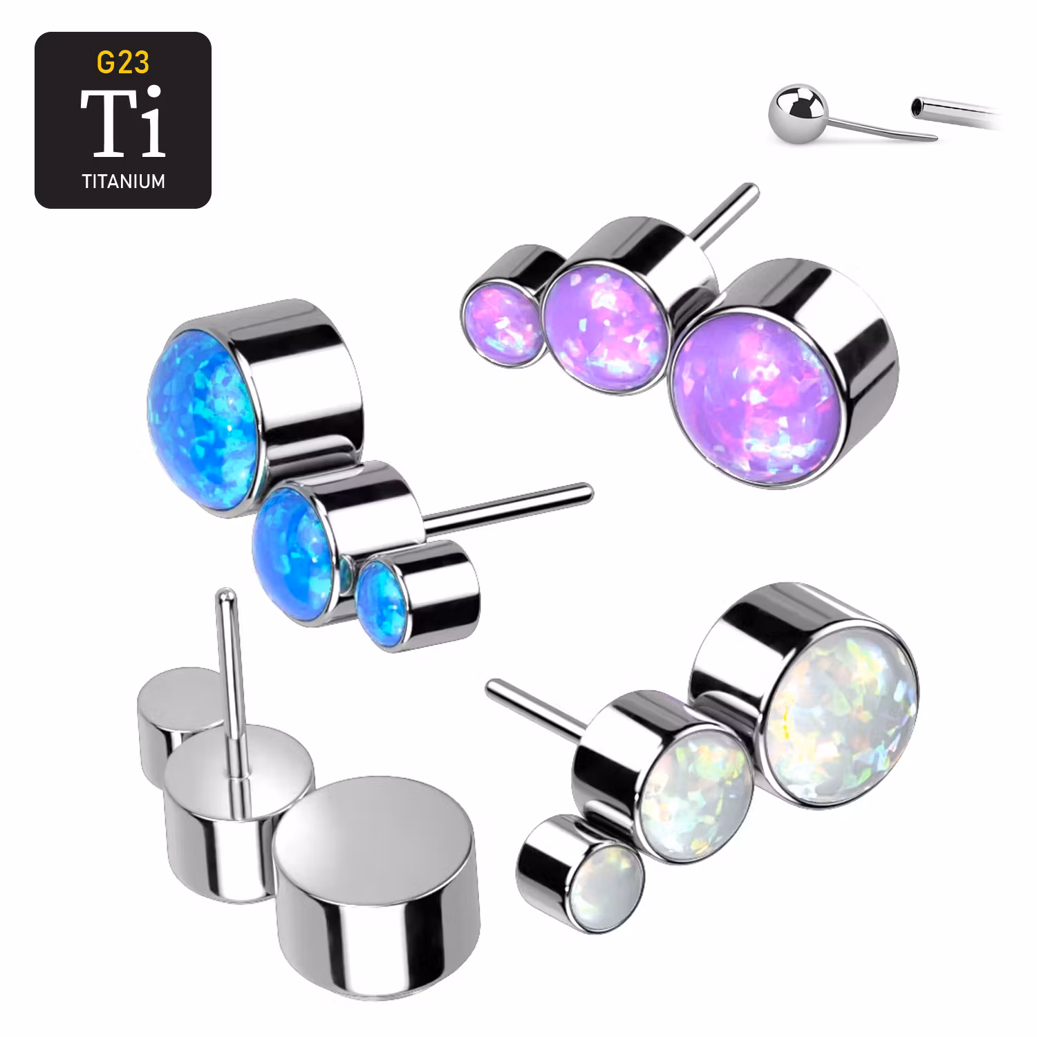 Threadless topp i titanium - 3st opaler i ökande storlek