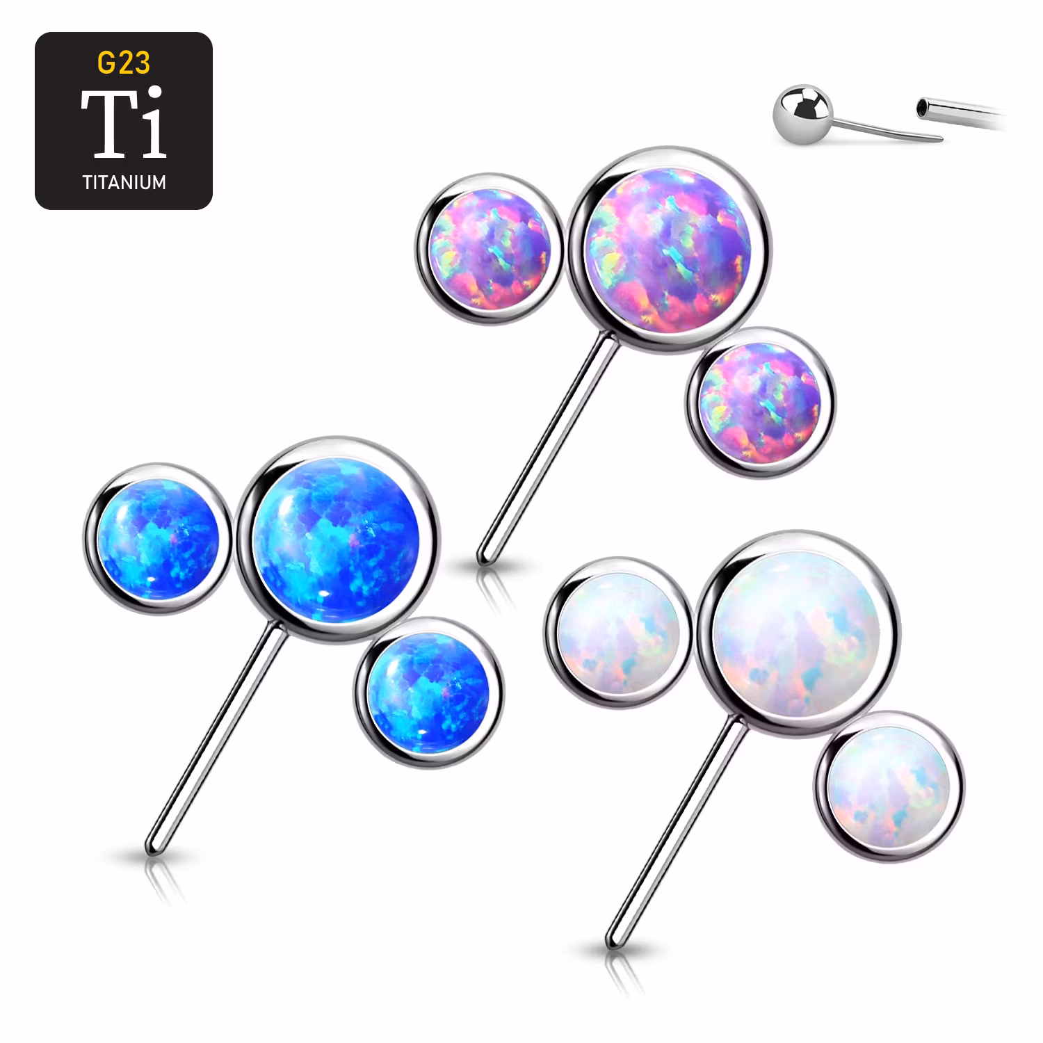 Threadless topp i titanium - Frontad topp med 3st opaliter
