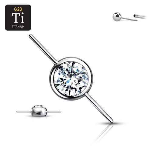 Threadless topp i titanium - Rund cylinder med CZ och dubbla pins
