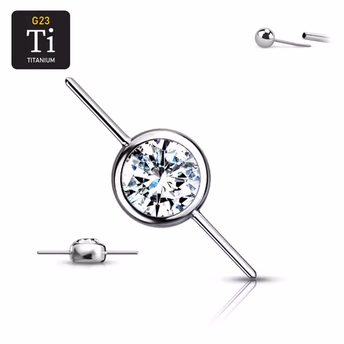 Threadless topp i titanium - Rund cylinder med CZ och dubbla pins