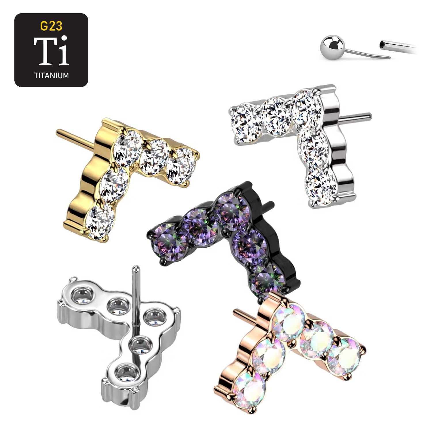 Threadless topp i titanium - V-formad topp med CNC-monterade CZ