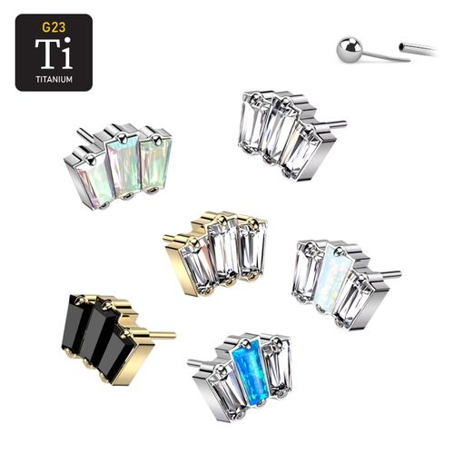 Threadless topp i titanium - 3st baguetteslipade CZ eller opal