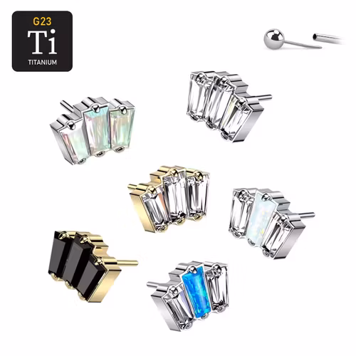 Threadless topp i titanium - 3st baguetteslipade CZ eller opal