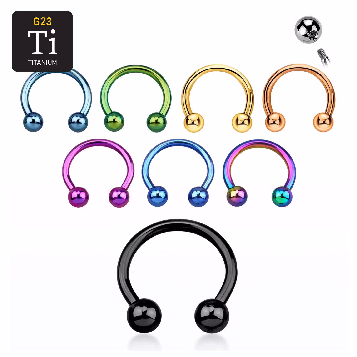 PVD-pläterad titanium CBR / cirkulär barbell 1.2mm med 3mm kulor