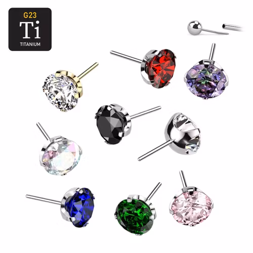 Threadless topp i titanium - Prong-set rund CZ