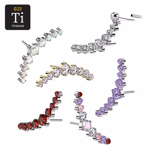 Threadless topp i titanium - Böjd topp med 9st rund CZ