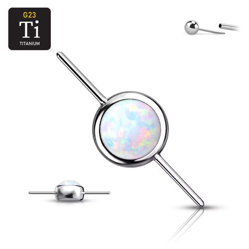 Threadless topp i titanium - Rund cylinder med opal och dubbla pins