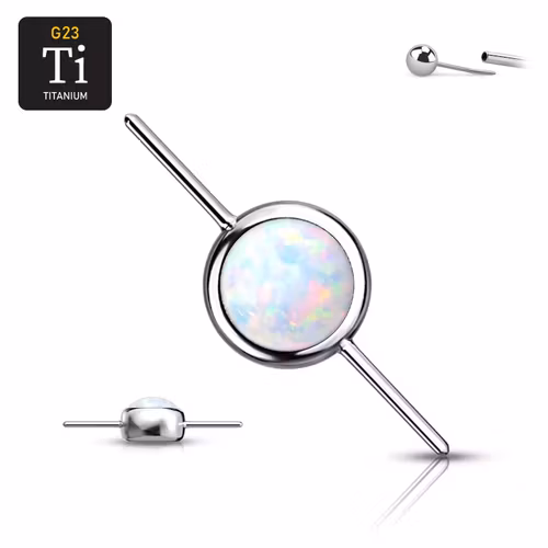 Threadless topp i titanium - Rund cylinder med opal och dubbla pins