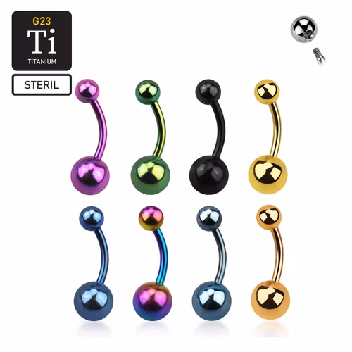 Steril banana navelsmycke i anodiserad titanium med 5 & 8mm kula