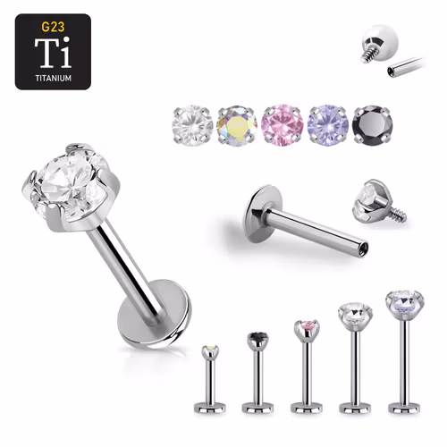 Invändigt gängad labret i titanium 1.2mm med "prong-set" cubic zirconia