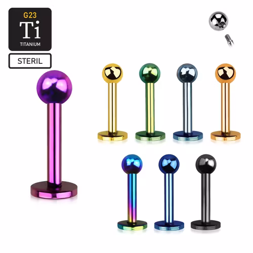 Steril titanium labret PVD-pläterad 1.2mm med 3mm kula