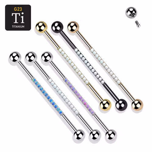 Titanium industrial barbell - 1.6mm med 5mm kulor och opal