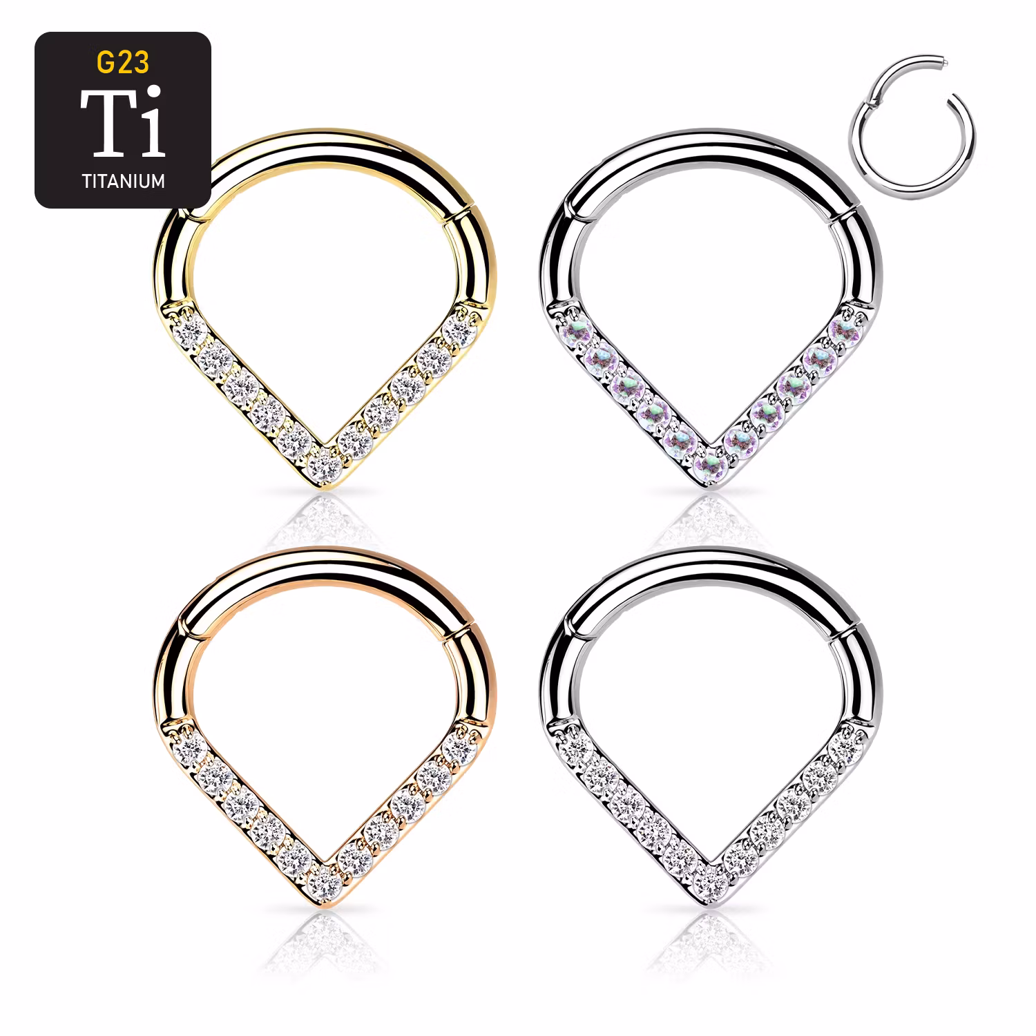 Segmentring i titanium 1.2mm med gångjärn - droppformad med CZ