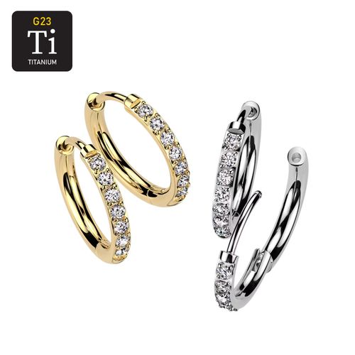 Titanium PVD Örhänge / Hoop huggie 2mm tjock med cubic zirconia (par)