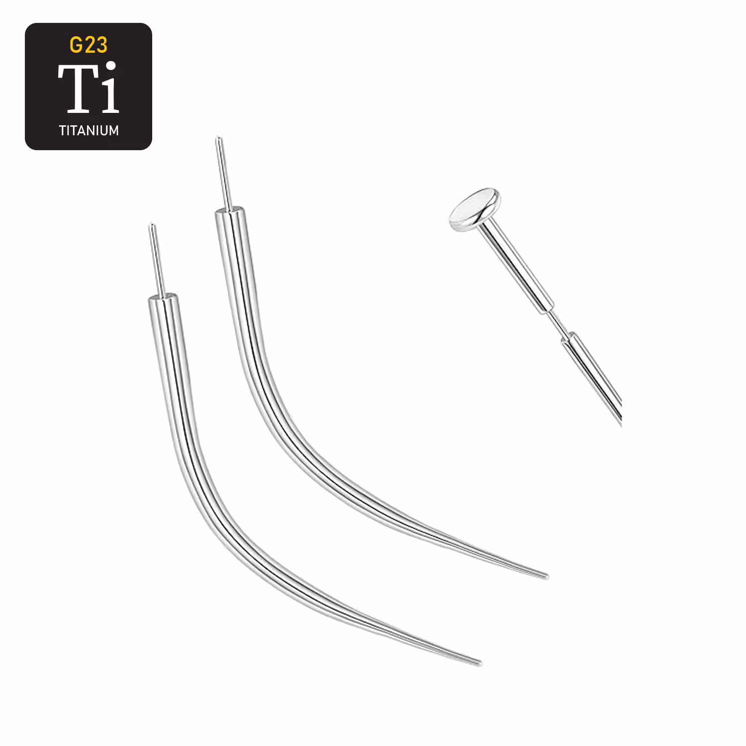 Böjd ledsticka / taper i titanium för threadless push-pins smycken