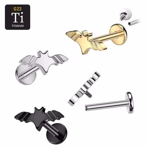 Labret i titanium 1.2mm - Topp med fladdermus