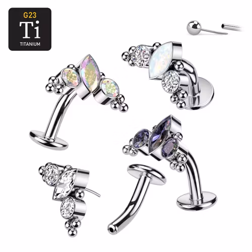 Threadless Navelsmycke i titanium Floating Navel - Kluster med navettslipad CZ eller opal