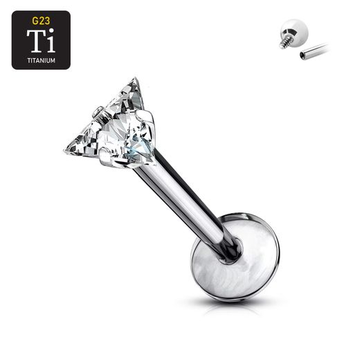 Labret i titanium 1.2mm med triangelformad CZ topp
