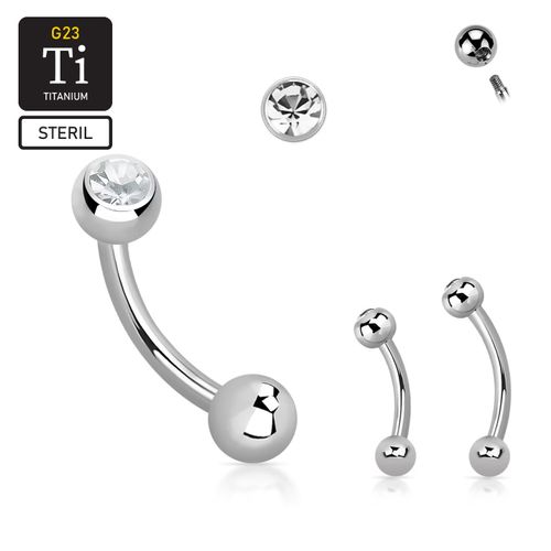 Steril Titanium Banana 1.2mm till ögonbryn med 4mm crystalkula 12mm