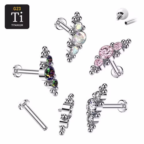 Labret i titanium 1.2mm - Bollkluster med 3st cubic zirconia