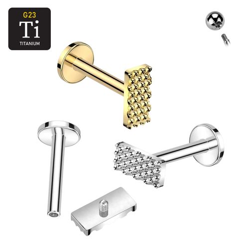 Labret i titanium 1.2mm - Rektangulär topp med gropar
