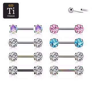 Titanium threadless barbell 1.6mm med 5mm rund prong-set cubic zirconia