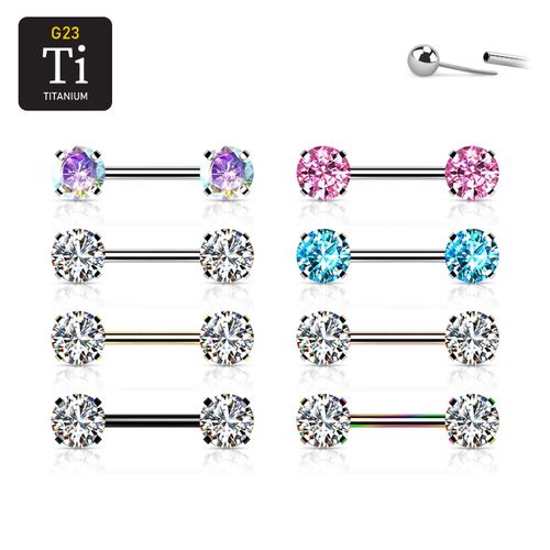 Titanium threadless barbell 1.6mm med 5mm rund prong-set cubic zirconia