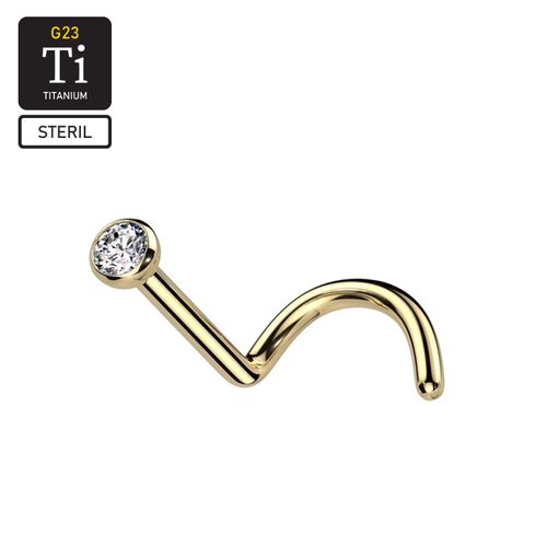 Steril nässmycke / nässkruv i titanium med cubic zirconia (Guld PVD)